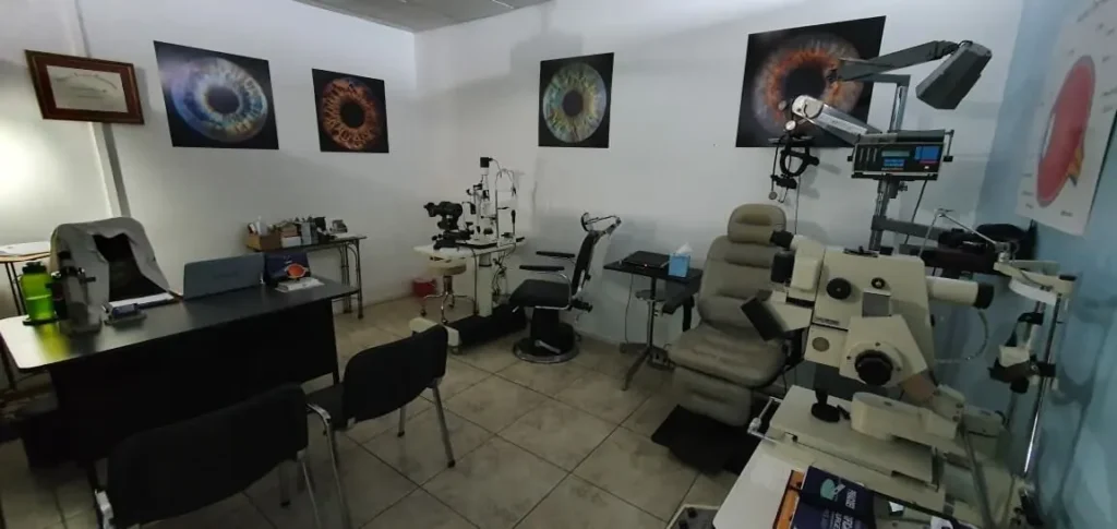 Examination room at Dr. Reichmann’s eye clinic in Brick Bay